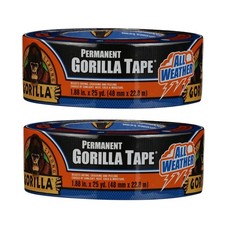 Gorilla All Weather Duct Tape, Black, 1.88"x25yd Pack of 2 - UV and Temperature