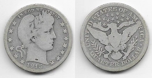 1915 D Barber Quarter VG very good 25C 25 cents Denver