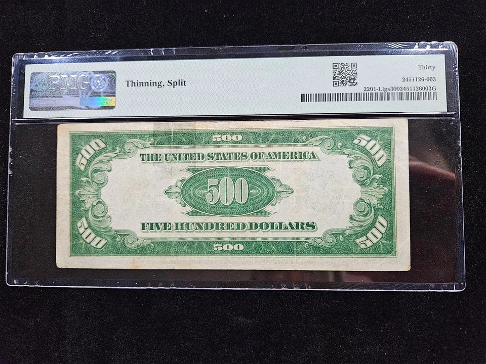🌟1934 $500 FRN Note L San Francisco FR#2201 LGS PMG 30 VF Thinning/Split Tape - Image 3 of 4