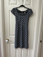Monsoon Grey & White Polka Dot Tie Waist Fit & Flare Dress Size 8