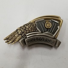 Vintage Live To Ride Belt Buckle Motorcycle Biker Goldtone Silvertone 79
