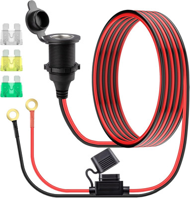 10 FT 12V Fixed Thread Power Outlet, 12V Female Cigarette Lighter Socket, 12 AWG