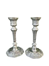 Set Of 2 Silver Plated Baroque Rococo Style Candlestick Holders 7” Ornate