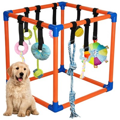 Puppy Play Gym with 9 Hanging Toys for Small Dogs, PVC Frame with Bungee Stra...