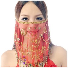 Wuchieal Women Belly Dance Tribal Face Veil, Red