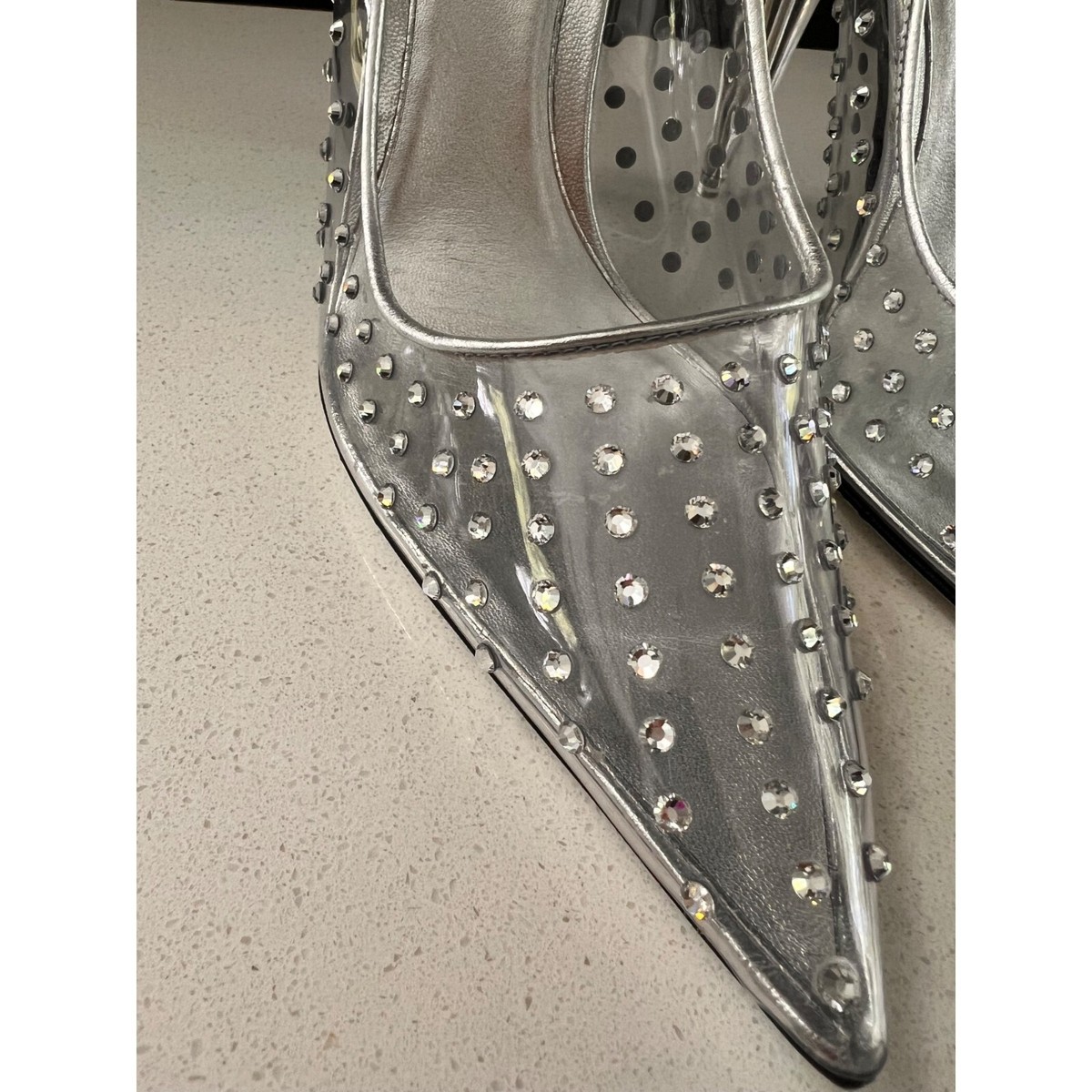 VALENTINO GARAVANI Rockstud embellished silver PVC pumps Heels