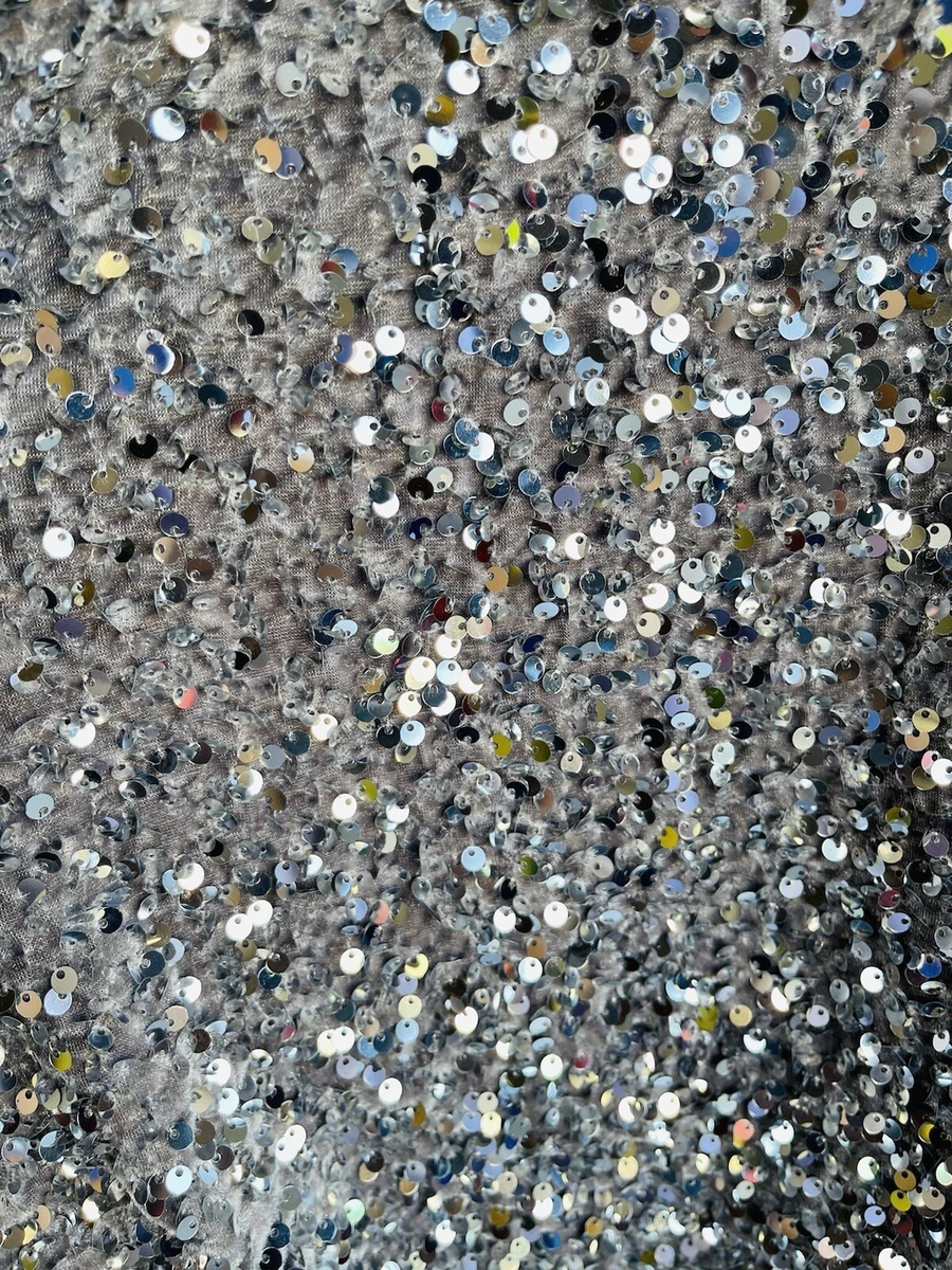 Silver Sequin on Stretch Velvet 4-Way stretch fabric by the yard