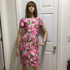TOMMY HILFIGER Dress Woman's 6 Pink Floral Fitted Sheath Dress Stretch Pink
