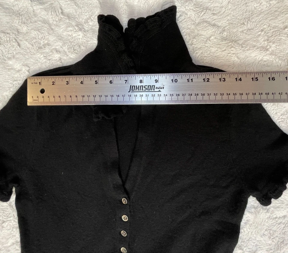 Vestido Suéter Cynthia Steffe Mujer Volantes Tejido Cachemir Pequeño Negro Medio Botón Foto 4 de 4