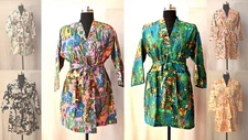 Indian Short Kimono Handmade Floral Print Kimono Night Gown Women Kimono Robe US