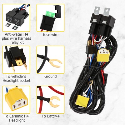 H4 7x6 LED Headlight Brightness Intensifier Wiring For Ford E-100 E150 F250 F350