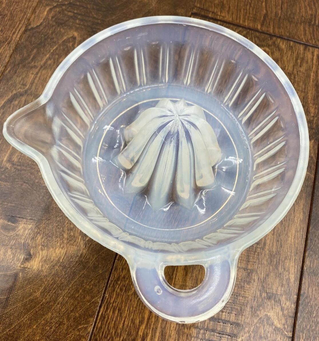 Vintage FRY Citrus Juicer Reamer Opalescent Swirled Glass Ribbed Cottagecore