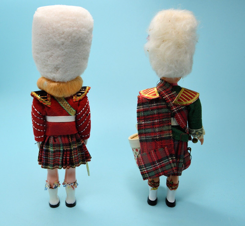 PAIR vtg Scottish Souvenir 8” Celluloid dolls Plaid Kilt Sleepy Eyes - Picture 4 of 4