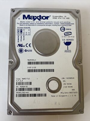 Maxtor DIAMONDMAX  YAR41VW0 80GB RPM IDE ATA/133 Hard Drive TESTED
