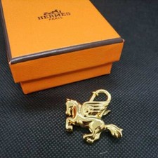 Authentic HERMES Pegasus Motif Cadena Lock Bag Charm Gold Tone Brass 1993