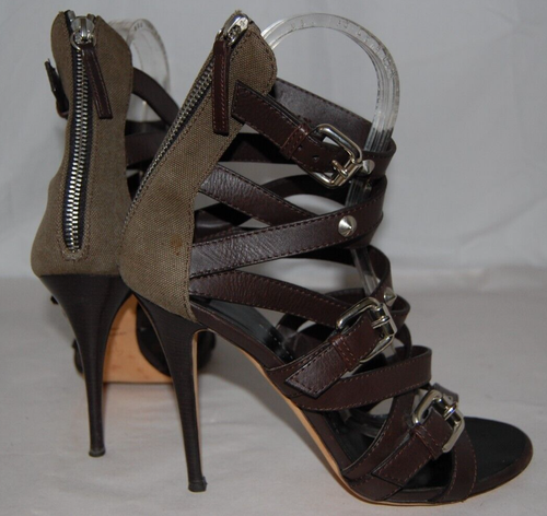 37/7❤️ GIUSEPPE ZANOTTI CUERO MARRÓN Tacones Altos GLADIADOR SANDALIAS BOTAS ITALIA - Imagen 10 de 13
