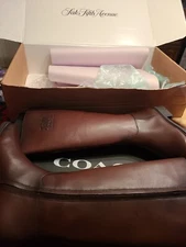 $450 New Coach Women  Brown 2 Tone Leather Zip Boots, Size 10 B Limited Edition 