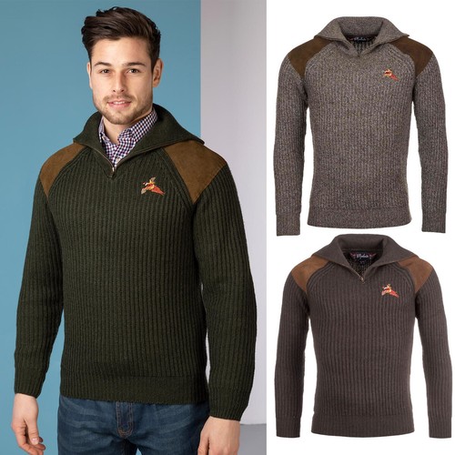Men's Chunky Knit Jumper Half Zip V 