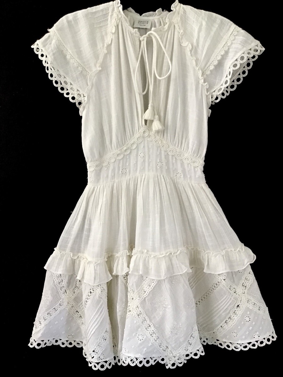 hemant & nandita choker lace mini dress HEMANT AND NANDITA Ivory Lace Embroidered Mini Babydoll Dress Size P