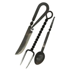 Medieval Renaissance Hand Forged Twisted Steel Untensil Cutlery Dinnerware Set