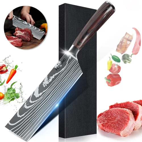 7" Kitchen Chef Knife Damascus Steel Asian Butcher Cleaver Chopping Meat Cleaver