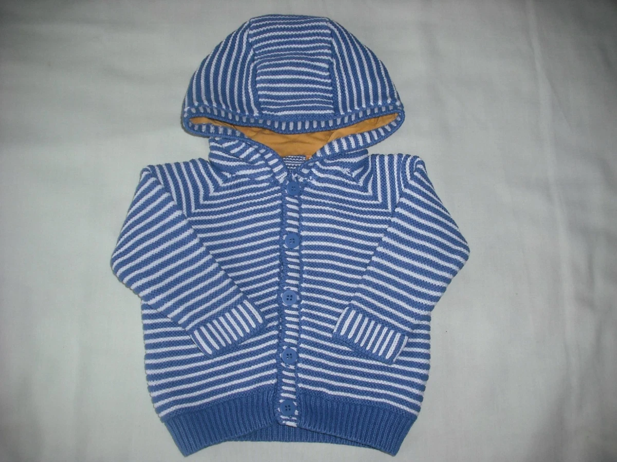 Mothercare baby boys blue stripe knitted hooded jumper up to 3 months