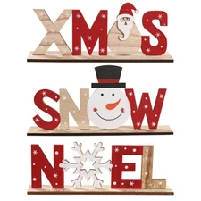 Christmas Wooden Table Stand Sign Plaque Ornament Santa Snowman Party Xmas Décor