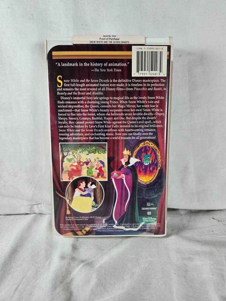 Snow White and the Seven Dwarfs Walt Disney Masterpiece Collection (VHS ,1994) - Image 2 of 4