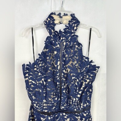 knee length dresses for ladies Blue Lace Embellished Midi Dress – self-portrait-US main image 0