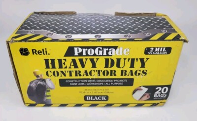 Reli. Prograde Heavy Duty Contractor Trash Bags 55 Gallon(Pack of 20), Black 