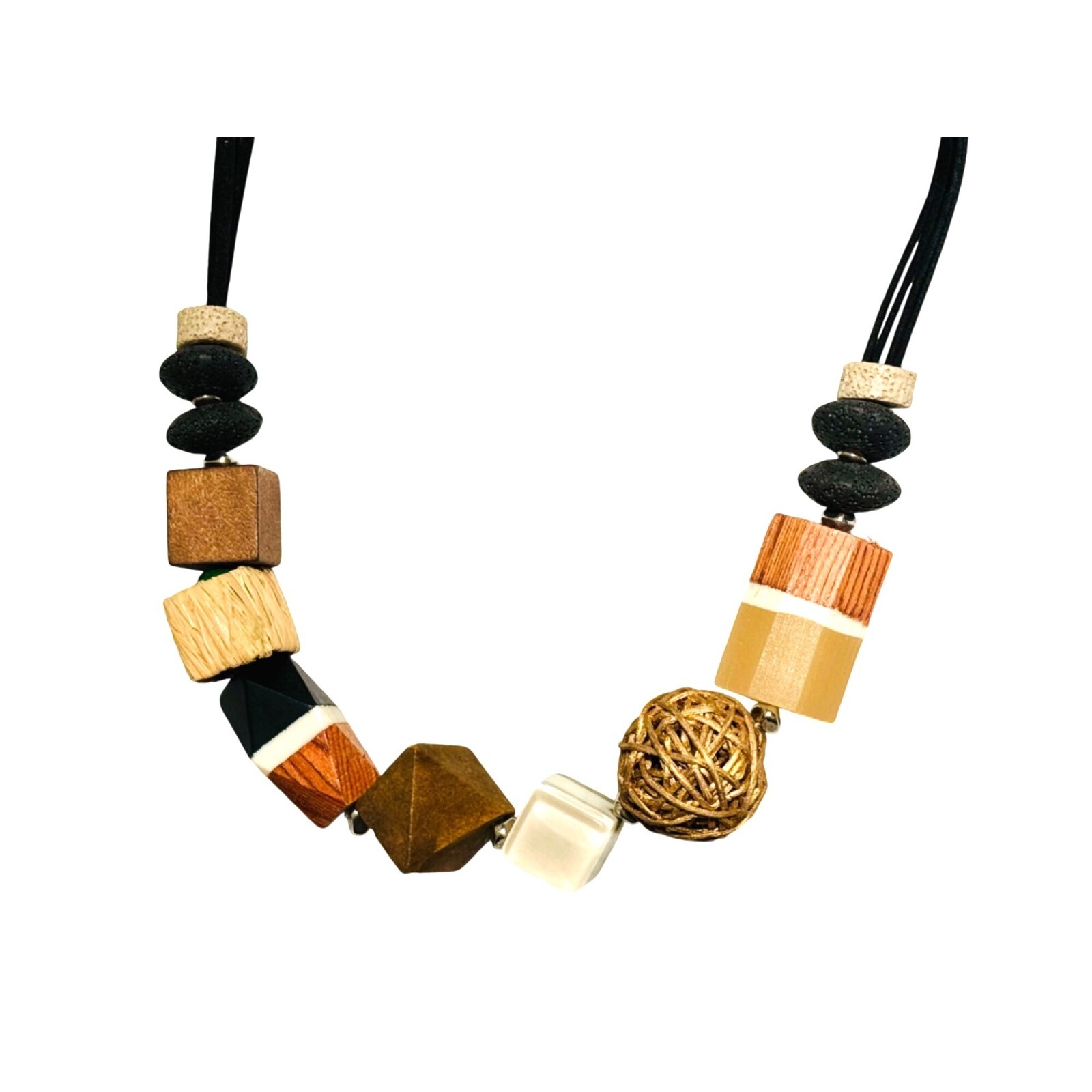 Unique Boho geometric statement necklace - wood, … - image 5
