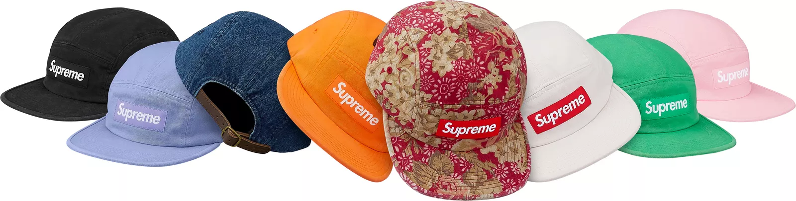 Casquette de camp sergé chinois lavé Supreme rose floral S/S 18