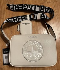     NWT KARL LAGERFELD PARIS MAYBELLE CROSSBODY BAG PURSE WHITE/SKY LH9EU9BJ