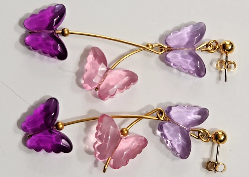 Lote de 3 pendientes perforados caprichosos divertidos corazones mariposas elefantes felices Foto 2 de 4