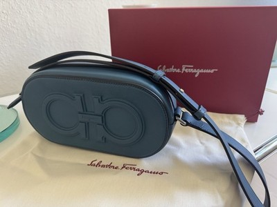 Ferragamo Men's Blue Double Gancio Crossbody Bag