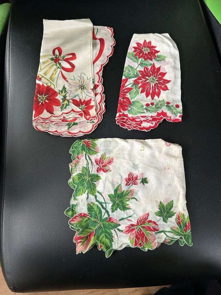 Lote de Pañuelos Z Floral Bordado Lino Art Deco Mediados de Siglo Era Navidad Foto 3 de 4