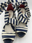 UGG Australia Striped Navy/Ivory Espadrille Wedge Sandals Ankle Wrap Tie 6.5  — photo 5