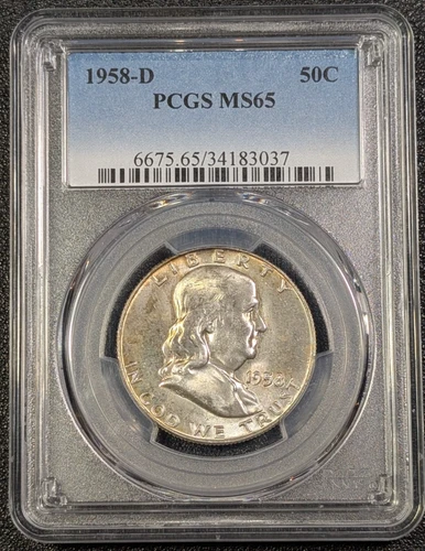 1958-D Franklin Silver 50C PCGS MS65 Nice Color! Old Glory C&C Weekly 1c Auction