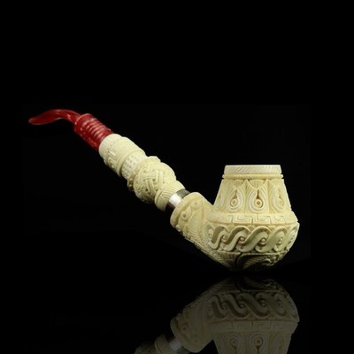 Fancy Ornate Volcano Pipe  New Block Meerschaum Handmade W Case#233
