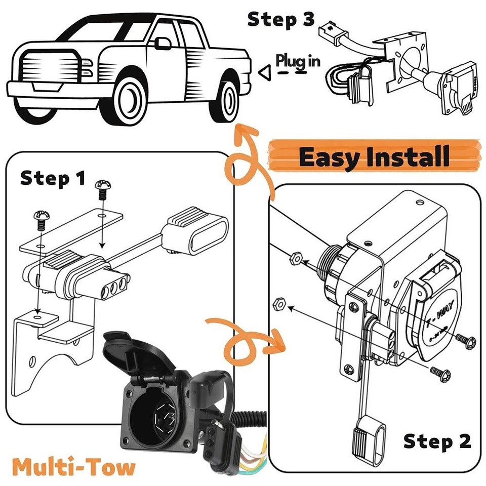 Support Fixation Connecteur Remorque - Pour Prise 7 Ou 13 Broches - Fixation Robuste ABS + Fer - Pour Voiture, Camping-car