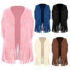 US Unisex Kids Vest Fringed Hem Waistcoat Boys Coat Stud Sleeveless Costume Top