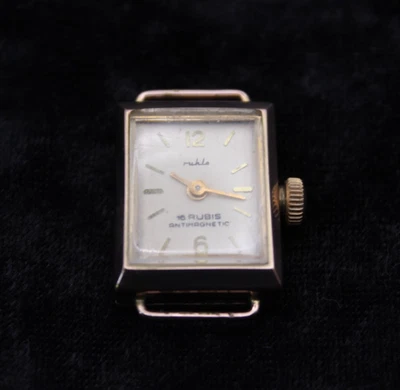 Vintage Art Deco Armbanduhr Ruhla ohne Armband 16 Steine vergoldet 20 Mikron - Bild 1 von 4