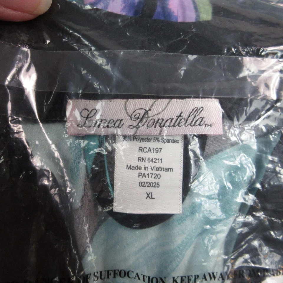 Conjunto de pijama de 3 piezas Linea Donatella para mujer XL negro floral túnica cami pantalones nuevo con etiquetas Foto 3 de 4