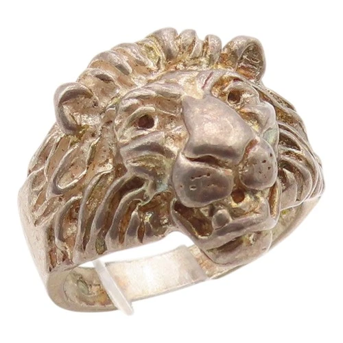 925 Sterling Silver Vintage Ring Carved Majestic Lion Head Band  Sz 5  RG36295