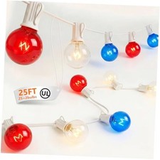 G40 Red White and Blue Lights, 4th of July Outdoor 25FT 5W Red White Blue