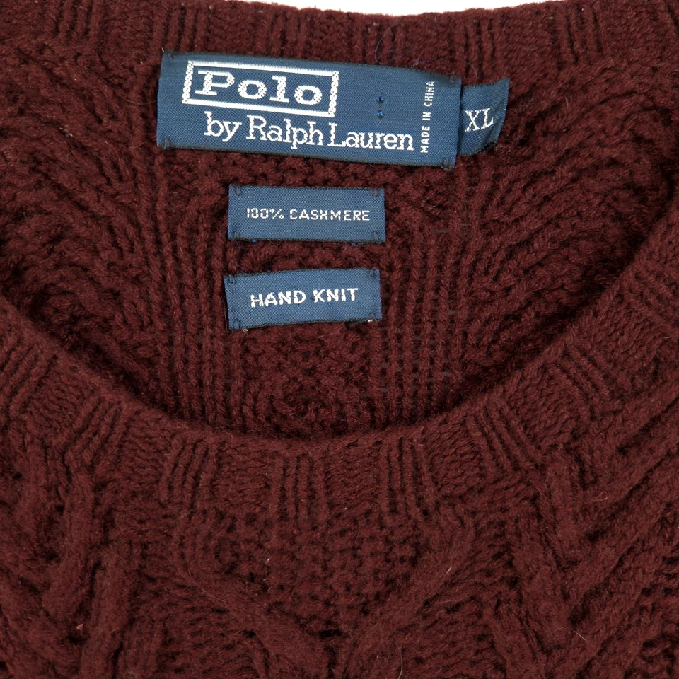 Polo Ralph Lauren Men's Iconic Cable Knit Sweater 100% Cashmere Red Hand Knit - Image 3 of 4