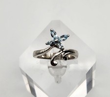 Vintage Sterling Silver Blue Topaz Floral Bypass Ring Size 7