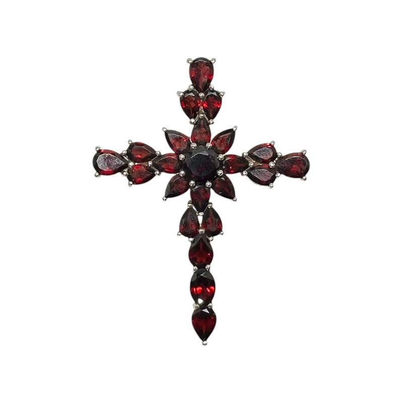 DESIGNER 925 STERLING SILVER GARNET GEMSTONE CROSS PENDANT