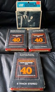 Lot of 3 8 TRACK Blank Tape CARTRIDGES (40 mins) & Audiotex 8 TRACK HEAD CLEANER