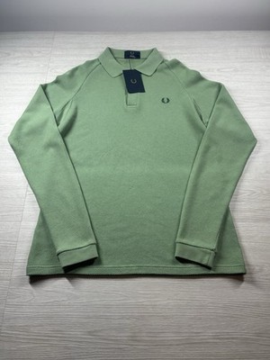 Fred Perry Mesh Pique Polo Shirt Long Sleeve Green Medium Brand New With Tags